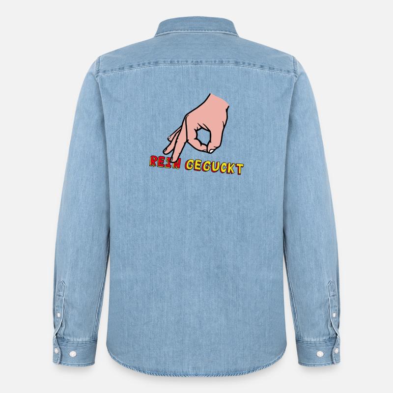 Comic-Hand Zeigefinger mit Retro Text - Männer Jeanshemd Organic von Stanley/Stella - verwaschenes Hellblau