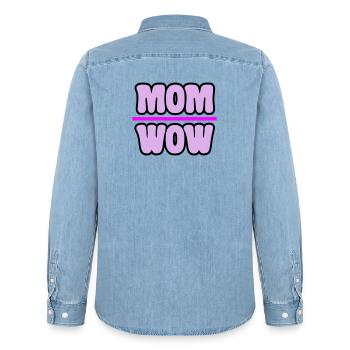 mom - Men’s Organic Denim Shirt by Stanley/Stella - light wash - Back - AI Model Male 185 light (185cm)