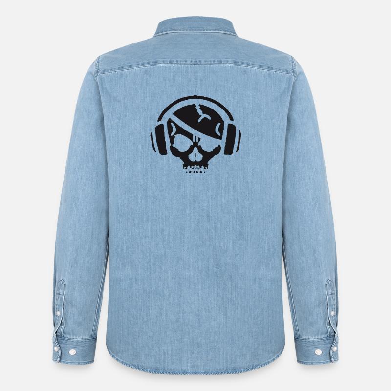 Schädel mit Kopfhörer - Männer Jeanshemd Organic von Stanley/Stella - verwaschenes Hellblau
