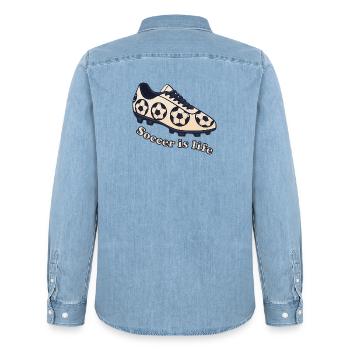 Fußball – Soccer ist Leben Design - Männer Jeanshemd Organic von Stanley/Stella - verwaschenes Hellblau - Hinten - AI Model Male 185 light (185cm)