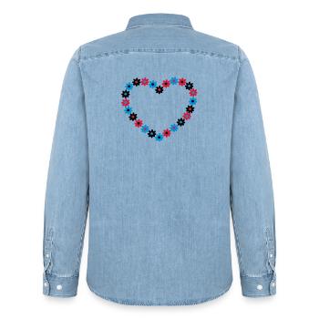 Blume Herz - Männer Jeanshemd Organic von Stanley/Stella - verwaschenes Hellblau - Hinten - AI Model Male 185 light (185cm)