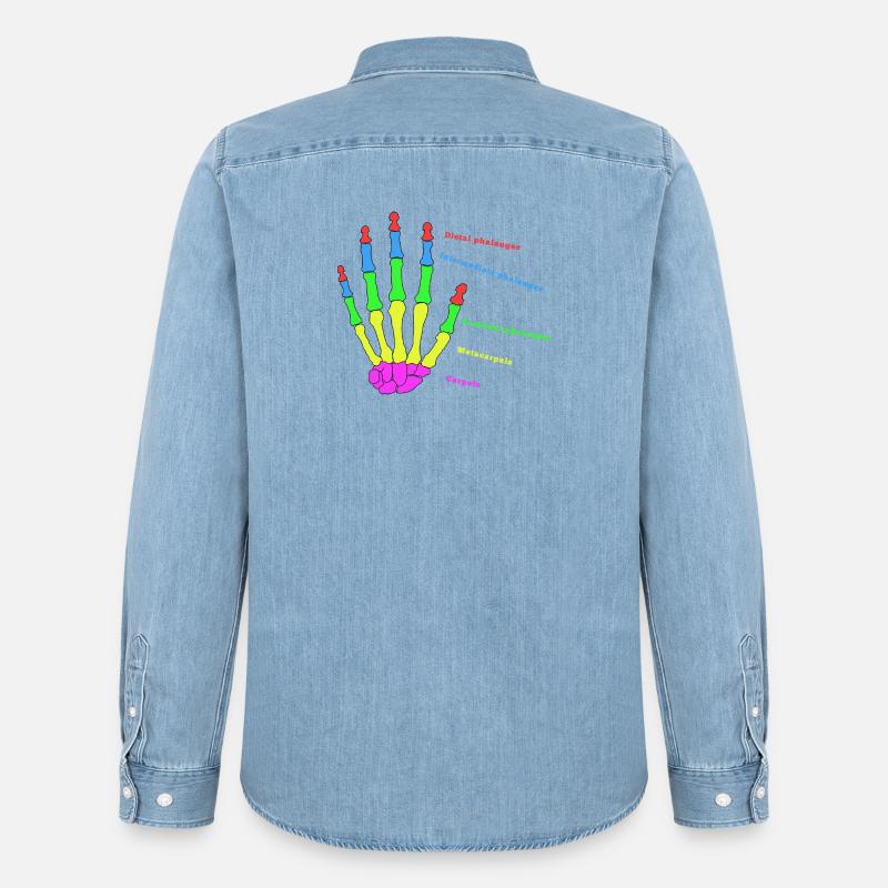 Hand Knochen Anatomie Mensch Evolution Physio - Männer Jeanshemd Organic von Stanley/Stella - verwaschenes Hellblau