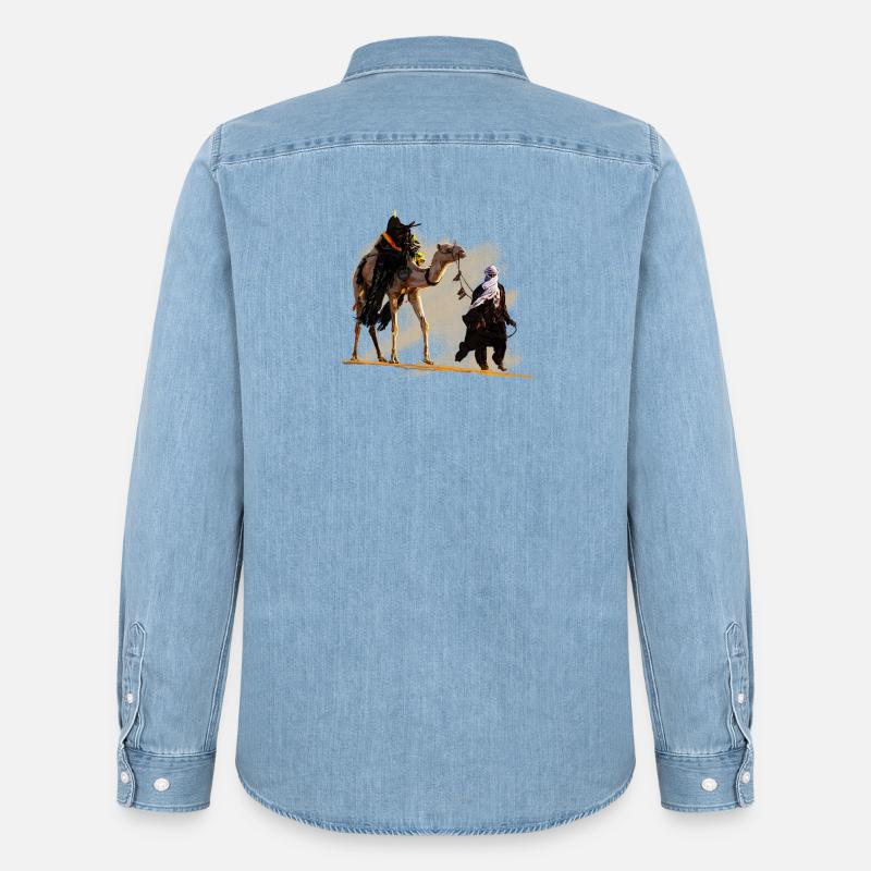 Beduin mit Kamel - Männer Jeanshemd Organic von Stanley/Stella - verwaschenes Hellblau
