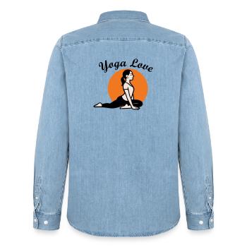 Yoga Amour - Chemise en denim homme bio Stanley/Stella - bleu clair délavé - Dos - AI Model Male 185 light (185cm)