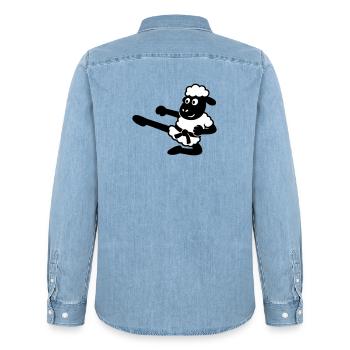Karate Schaf - Männer Jeanshemd Organic von Stanley/Stella - verwaschenes Hellblau - Hinten - AI Model Male 185 light (185cm)