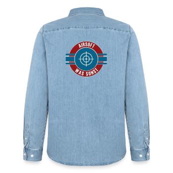 Airsoft Airsoft Game Airsoft Team Terrain Game - Men’s Organic Denim Shirt by Stanley/Stella - light wash - Back - AI Model Male 185 light (185cm)