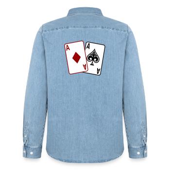 Cartes de poker – Texas Hold’em Casino Design - Chemise en denim homme bio Stanley/Stella - bleu clair délavé - Dos - AI Model Male 185 light (185cm)