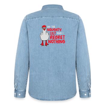Sur la liste des vilains et je ne regrette rien Böse Möwe - Chemise en denim homme bio Stanley/Stella - bleu clair délavé - Dos - AI Model Male 185 light (185cm)