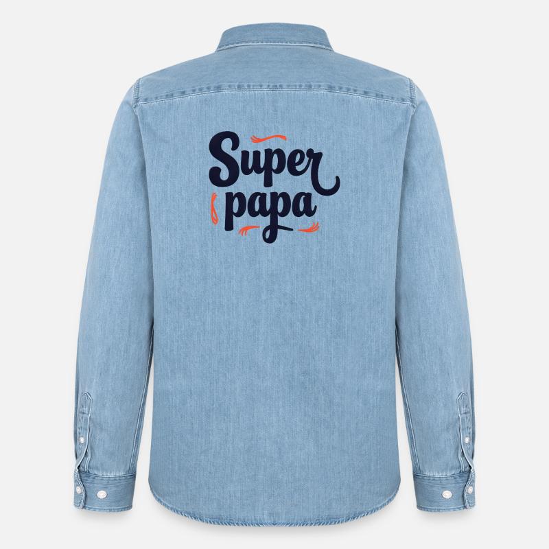 Super Dad Script Sewing - Men’s Organic Denim Shirt by Stanley/Stella - light wash