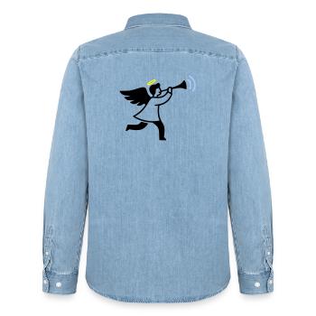 Ange avec trompette - Chemise en denim homme bio Stanley/Stella - bleu clair délavé - Dos - AI Model Male 185 light (185cm)