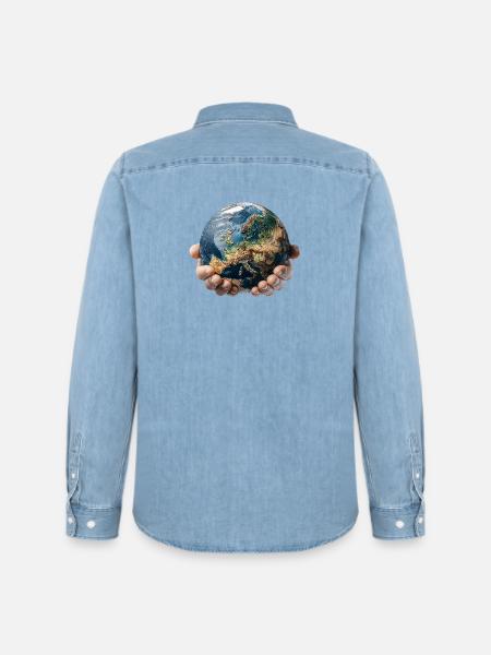 Earth in Hands: Global Responsibility - Men’s Organic Denim Shirt by Stanley/Stella - light wash