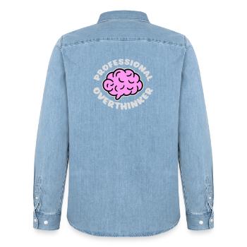 Logo drôle d’anxiété drôle et sombre de la réflexion professionnelle - Chemise en denim homme bio Stanley/Stella - bleu clair délavé - Dos - AI Model Male 185 light (185cm)