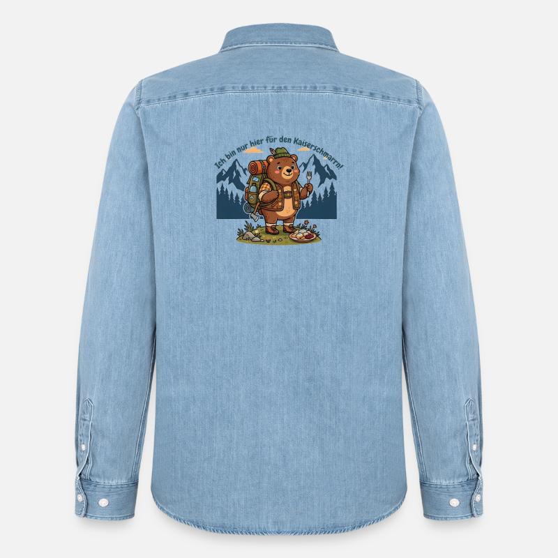 Kaiserschmarrn Wanderbär - Lustiges Wandershirt - Männer Jeanshemd Organic von Stanley/Stella - verwaschenes Hellblau