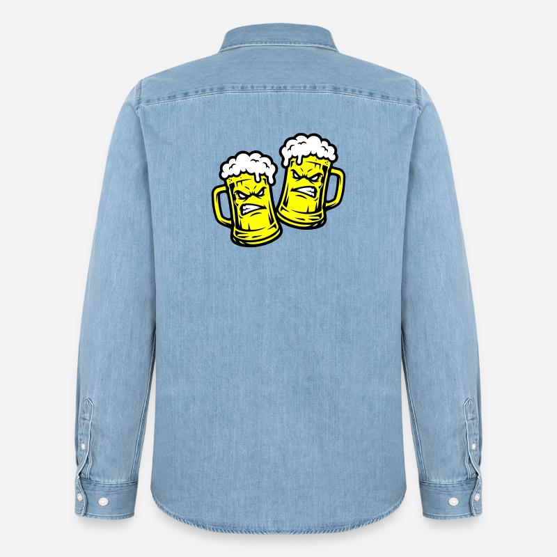 Bier Comic Bierglas - Männer Jeanshemd Organic von Stanley/Stella - verwaschenes Hellblau