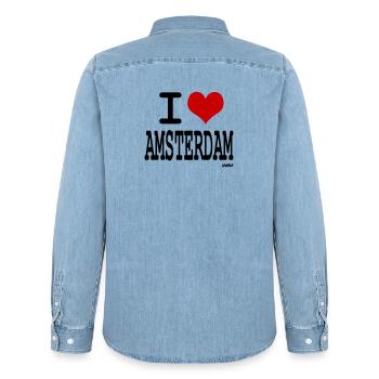 I love Amsterdam - couleurs personnalisables - Chemise en denim homme bio Stanley/Stella - bleu clair délavé - Dos - AI Model Male 185 light (185cm)