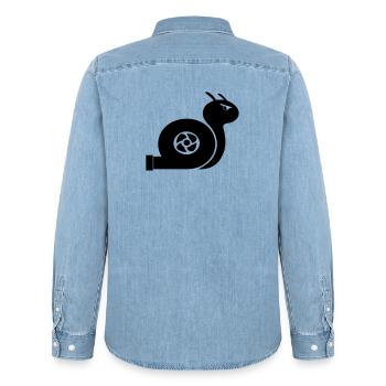 Turbo Snail Fan Shirt - Men’s Organic Denim Shirt by Stanley/Stella - light wash - Back - AI Model Male 185 light (185cm)