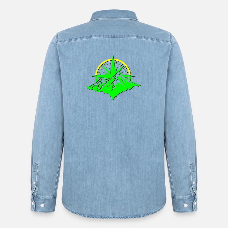 Compass With Mountain Silhouette - Männer Jeanshemd Organic von Stanley/Stella - verwaschenes Hellblau