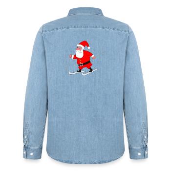 Santa Claus on skis - Men’s Organic Denim Shirt by Stanley/Stella - light wash - Back - AI Model Male 185 light (185cm)