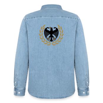 German Weight Lifting Adler - Men’s Organic Denim Shirt by Stanley/Stella - light wash - Back - AI Model Male 185 light (185cm)
