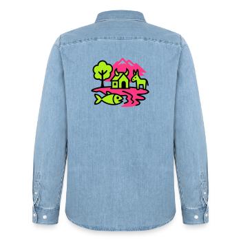 Paysage naïf Pop Art - Chemise en denim homme bio Stanley/Stella - bleu clair délavé - Dos - AI Model Male 185 light (185cm)