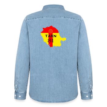 Tarn 81 - Men’s Organic Denim Shirt by Stanley/Stella - light wash - Back - AI Model Male 185 light (185cm)