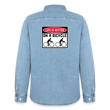 Life is better on a bicycle Cycling Saying Sport - Men’s Organic Denim Shirt by Stanley/Stella - light wash - Back - AI Model Male 185 light (185cm)