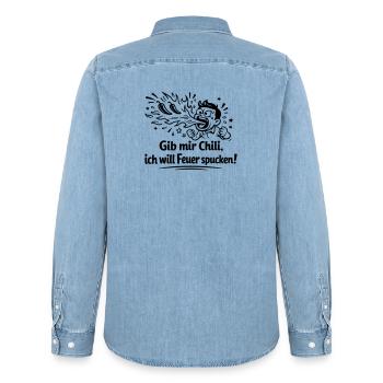 Fire Spitting Eating Chili - Men’s Organic Denim Shirt by Stanley/Stella - light wash - Back - AI Model Male 185 light (185cm)