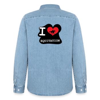 Ich liebe Reiten: das Logo der Enthusiasten - Männer Jeanshemd Organic von Stanley/Stella - verwaschenes Hellblau - Hinten - AI Model Male 185 light (185cm)