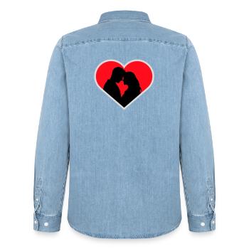 Couple Silhouette Amour Romance Petit ami de la Saint-Valentin - Chemise en denim homme bio Stanley/Stella - bleu clair délavé - Dos - AI Model Male 185 light (185cm)