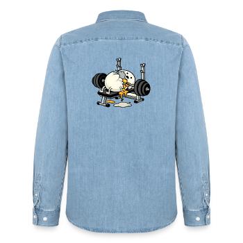 Egg Bodybuilder | Humor-Bodybuilding - Männer Jeanshemd Organic von Stanley/Stella - verwaschenes Hellblau - Hinten - AI Model Male 185 light (185cm)