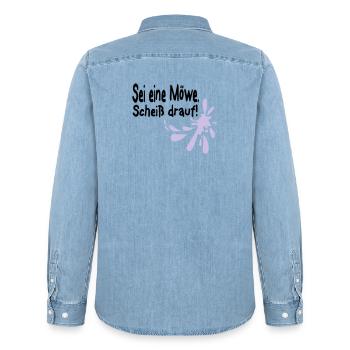 Möwen Scheiß drauf--3 - Männer Jeanshemd Organic von Stanley/Stella - verwaschenes Hellblau - Hinten - AI Model Male 185 light (185cm)