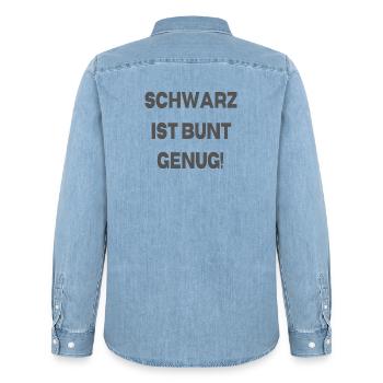 Schwarz ist bunt genug - Männer Jeanshemd Organic von Stanley/Stella - verwaschenes Hellblau - Hinten - AI Model Male 185 light (185cm)