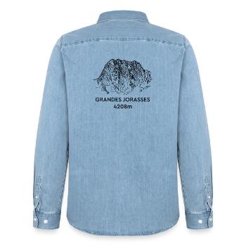 Grandes Jorasses, Haute Montagne, Mont-Blanc, Montagne - Chemise en denim homme bio Stanley/Stella - bleu clair délavé - Dos - AI Model Male 185 light (185cm)