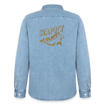 Happy Seal Cartoon Illustration - Men’s Organic Denim Shirt by Stanley/Stella - light wash - Back - AI Model Male 185 light (185cm)