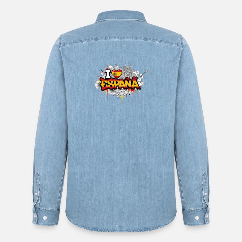Lebendiges Graffiti Spanien Flagge Liebe Design - Männer Jeanshemd Organic von Stanley/Stella - verwaschenes Hellblau