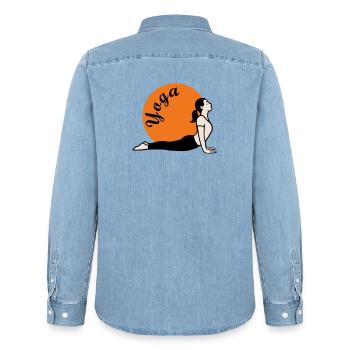 Yoga Love - Männer Jeanshemd Organic von Stanley/Stella - verwaschenes Hellblau - Hinten - AI Model Male 185 light (185cm)