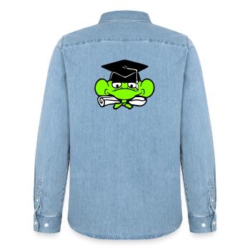 Frosch Schulabschluss Abitur bestanden College süß - Männer Jeanshemd Organic von Stanley/Stella - verwaschenes Hellblau - Hinten - AI Model Male 185 light (185cm)