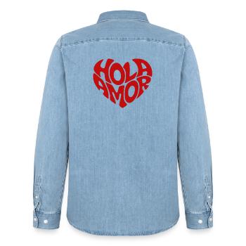 Hola Amor Rétro Red Heart Love - Chemise en denim homme bio Stanley/Stella - bleu clair délavé - Dos - AI Model Male 185 light (185cm)
