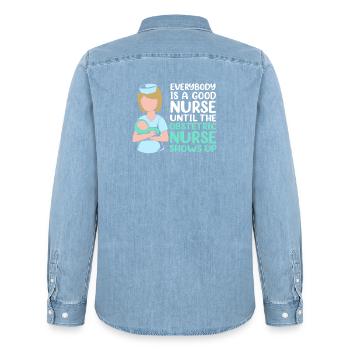 Nurse Pregnancy Hospital - Men’s Organic Denim Shirt by Stanley/Stella - light wash - Back - AI Model Male 185 light (185cm)