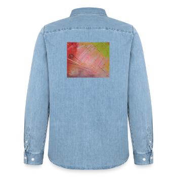 Neon Diagonal Stripe Abstract - Men’s Organic Denim Shirt by Stanley/Stella - light wash - Back - AI Model Male 185 light (185cm)