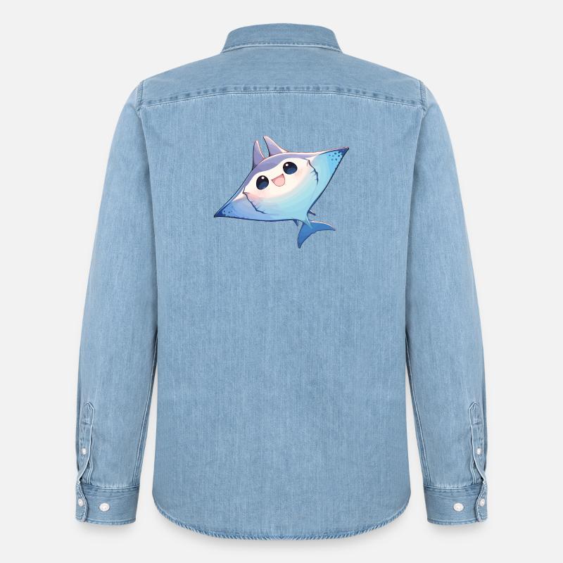 Rochen Mantarochen - Männer Jeanshemd Organic von Stanley/Stella - verwaschenes Hellblau