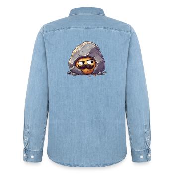 Stone with Mustache Mascot - Men’s Organic Denim Shirt by Stanley/Stella - light wash - Back - AI Model Male 185 light (185cm)