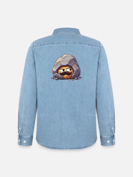 Stein mit Schnurrbart Maskottchen - Männer Jeanshemd Organic von Stanley/Stella - verwaschenes Hellblau