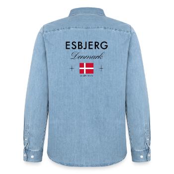 Esbjerg Dänemark Koordinaten Reise Souvenir - Männer Jeanshemd Organic von Stanley/Stella - verwaschenes Hellblau - Hinten - AI Model Male 185 light (185cm)