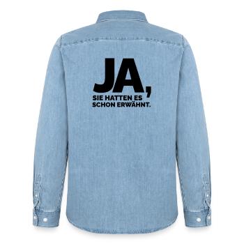 schon erwähnt  - Männer Jeanshemd Organic von Stanley/Stella - verwaschenes Hellblau - Hinten - AI Model Male 185 light (185cm)