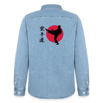 Karate - Männer Jeanshemd Organic von Stanley/Stella - verwaschenes Hellblau - Hinten - AI Model Male 185 light (185cm)