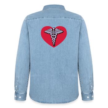 Doctor of love - Men’s Organic Denim Shirt by Stanley/Stella - light wash - Back - AI Model Male 185 light (185cm)