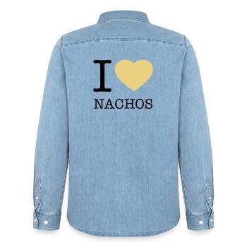 I LOVE NACHOS - Men’s Organic Denim Shirt by Stanley/Stella - light wash - Back - AI Model Male 185 light (185cm)