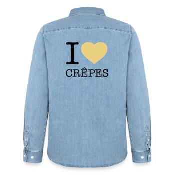 I LOVE CREPES Pancakes - Men’s Organic Denim Shirt by Stanley/Stella - light wash - Back - AI Model Male 185 light (185cm)