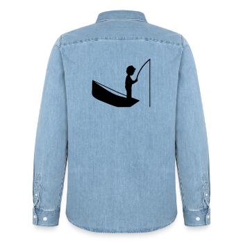 Eine Junge mit einer Angel - Männer Jeanshemd Organic von Stanley/Stella - verwaschenes Hellblau - Hinten - AI Model Male 185 light (185cm)